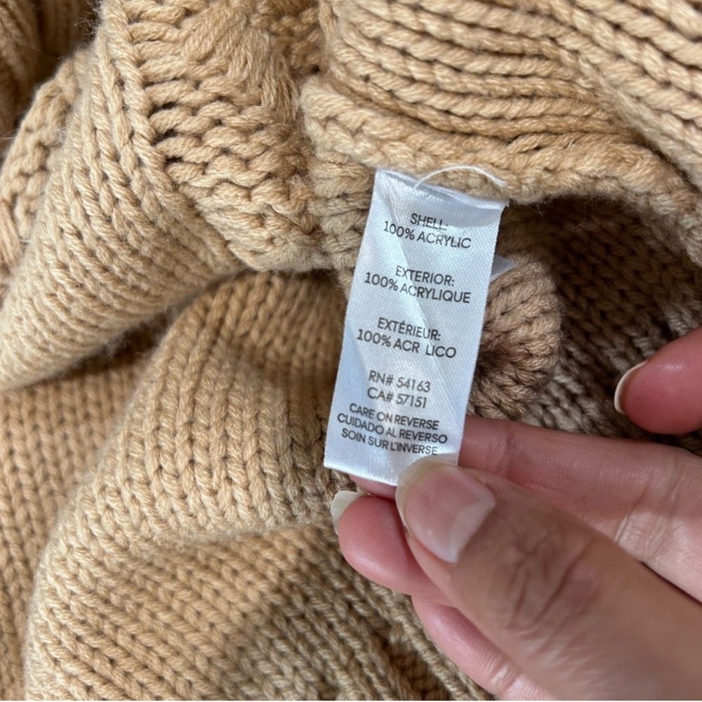 Calvin Klein Camel Knit Pullover Cozy Tan Cable Knit Turtleneck Sweater - Picture 12 of 16